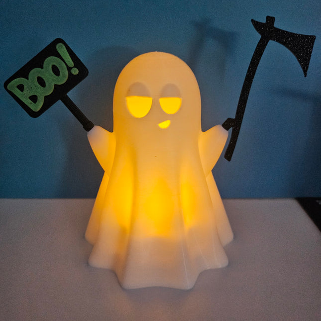 3D Printed Ghost Lamp – LED Tealight, 4 Face Options, 90mm