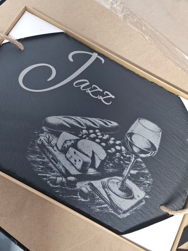 Engraved Natural Slate Serving Board – Rope Handles, 300x200mm