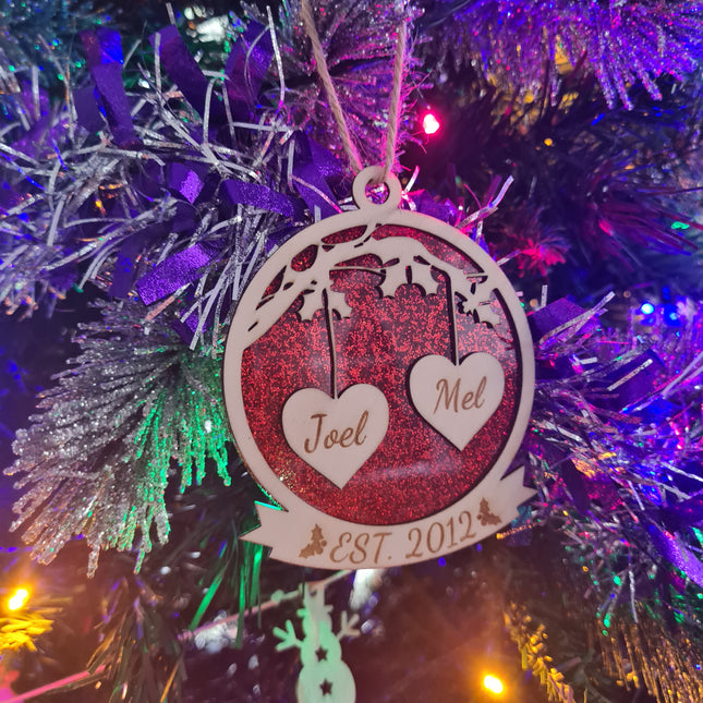 Personalised Wooden Couple's Christmas Bauble – Names & Year