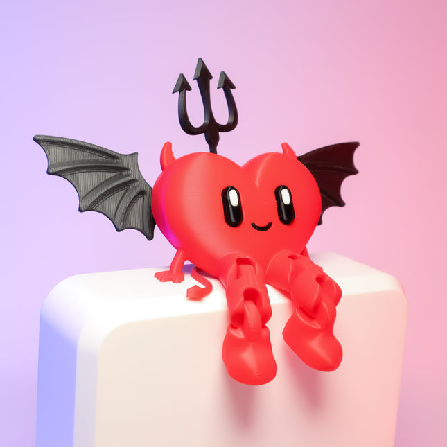 3D Printed Devil Heart Figure – Flexible Arms & Wings