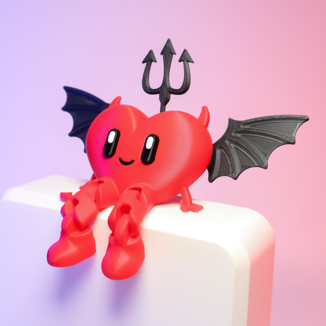 3D Printed Devil Heart Figure – Flexible Arms & Wings