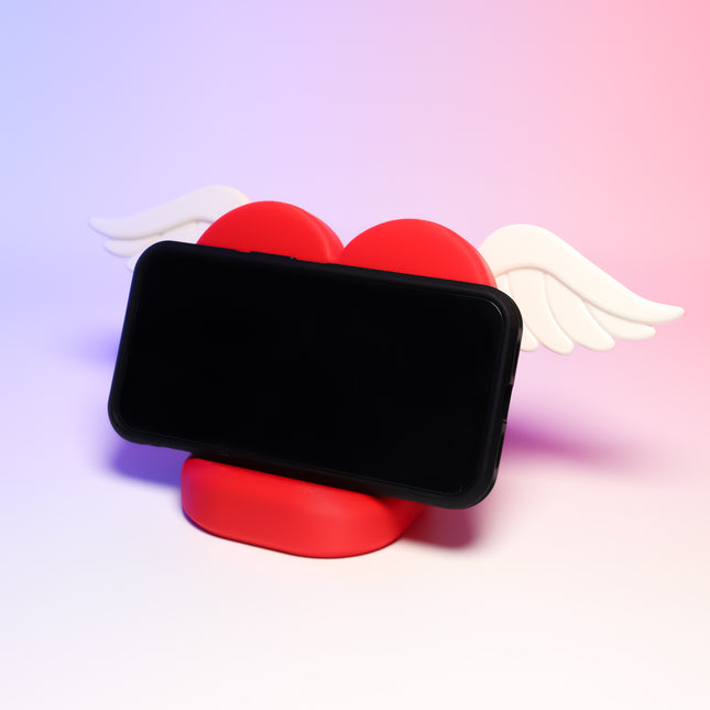 Heart-Shaped Phone Stand with Angel Wings – PLA Desk Holder