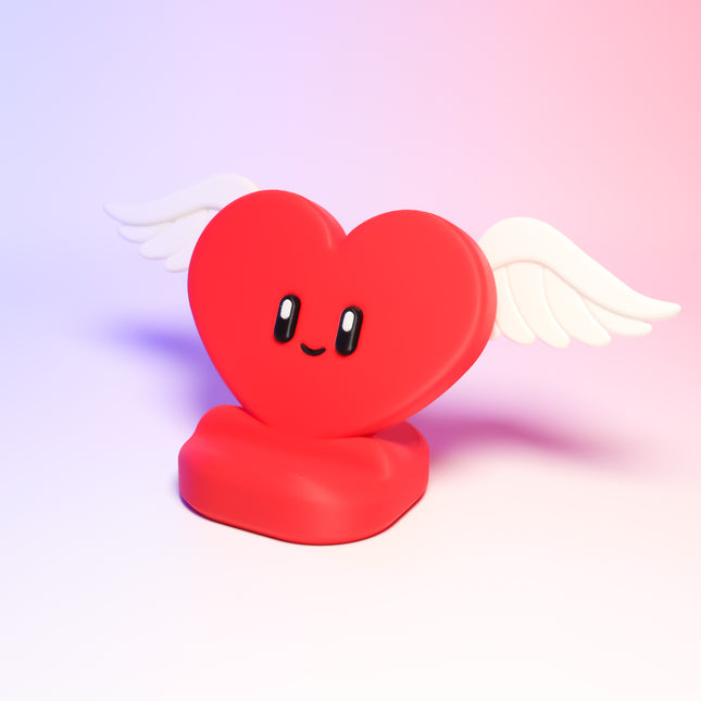 Heart-Shaped Phone Stand with Angel Wings – PLA Desk Holder