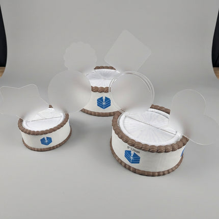 a range of blank cake toppers in 3d printed cakes for display purposes
