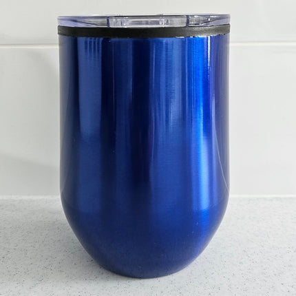 A blue travel cup close up image with no engraving