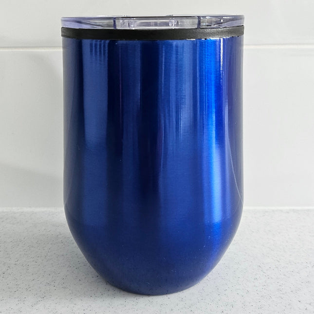 A blue travel cup close up image with no engraving
