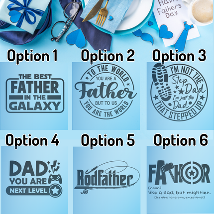 Collection of Father's Day-themed designs on a blue background