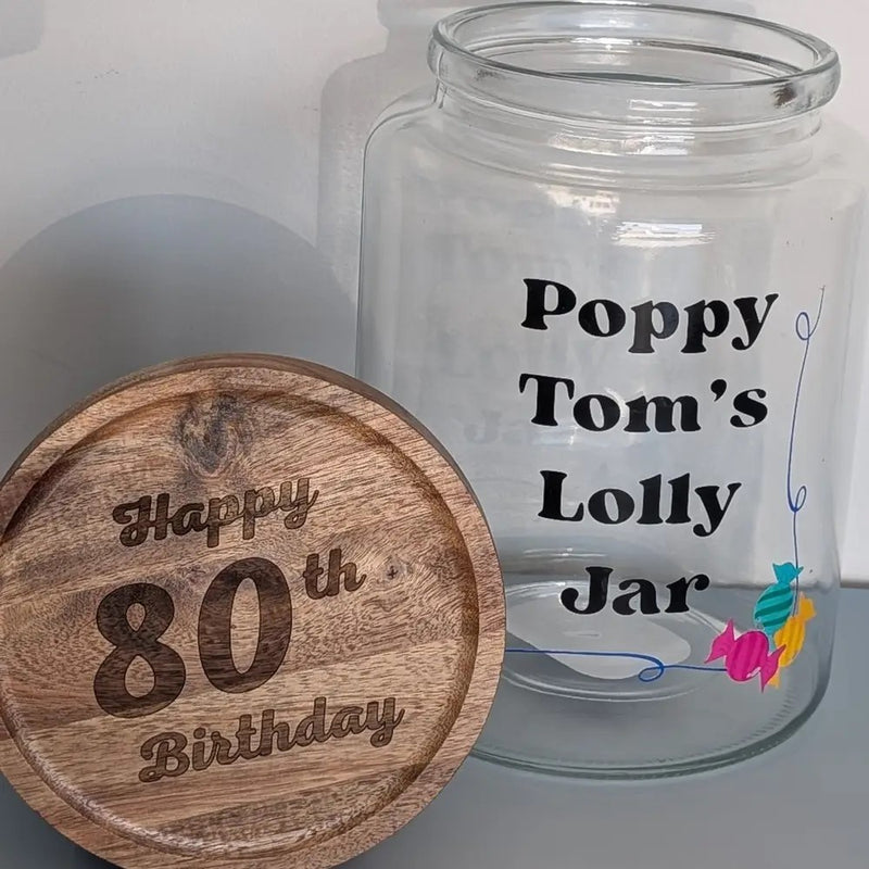 Custom Lolly Jar, Engraved & Sticker printed