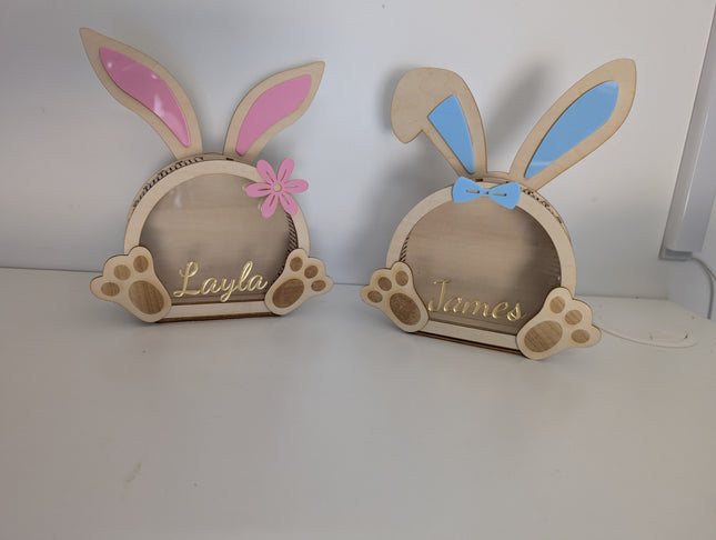 Personalised Wooden Bunny Easter Egg Holder – Custom Name