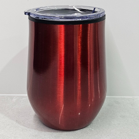 A red stainless steel insulated travel cup with no engraving close up