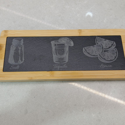 Example of engrave slate and bamboo charcuterie board