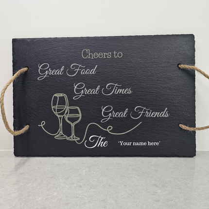 cheers to great food great time great friends engraved slate cheese board