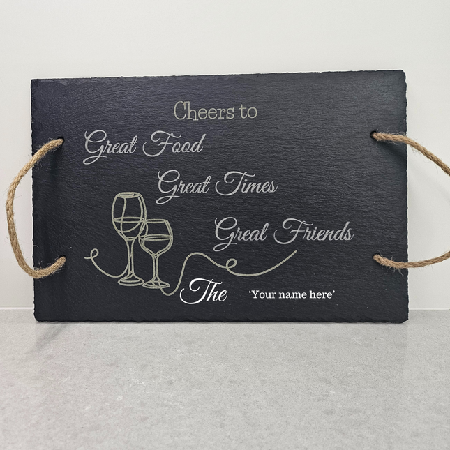 Engraved Natural Slate Serving Board – Rope Handles, 300x200mm