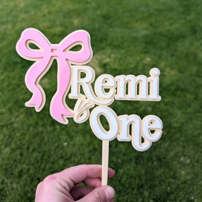 Blush Bow Cake Topper (Custom Name)