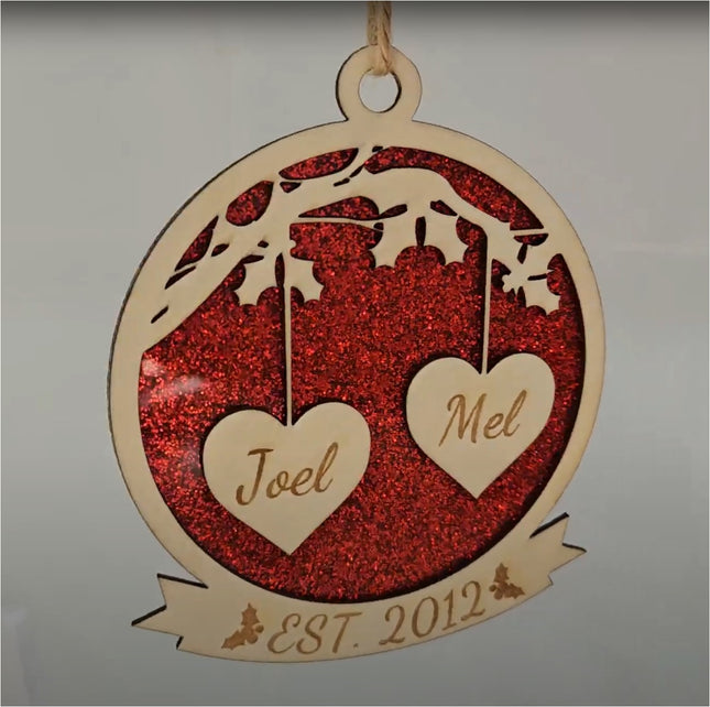 Personalised Wooden Couple's Christmas Bauble – Names & Year