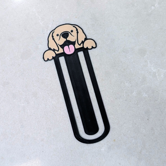 3d printed bookmark with a golden retreiver design