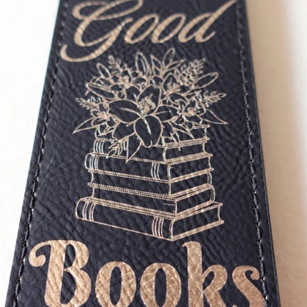 leather bookmark with gold engraving close up