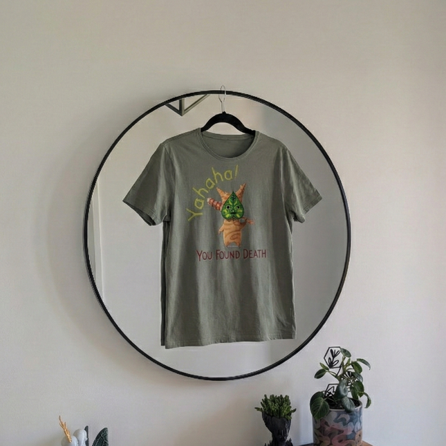 an image of a korok design on a tshirt with the text that says yahaha you found death